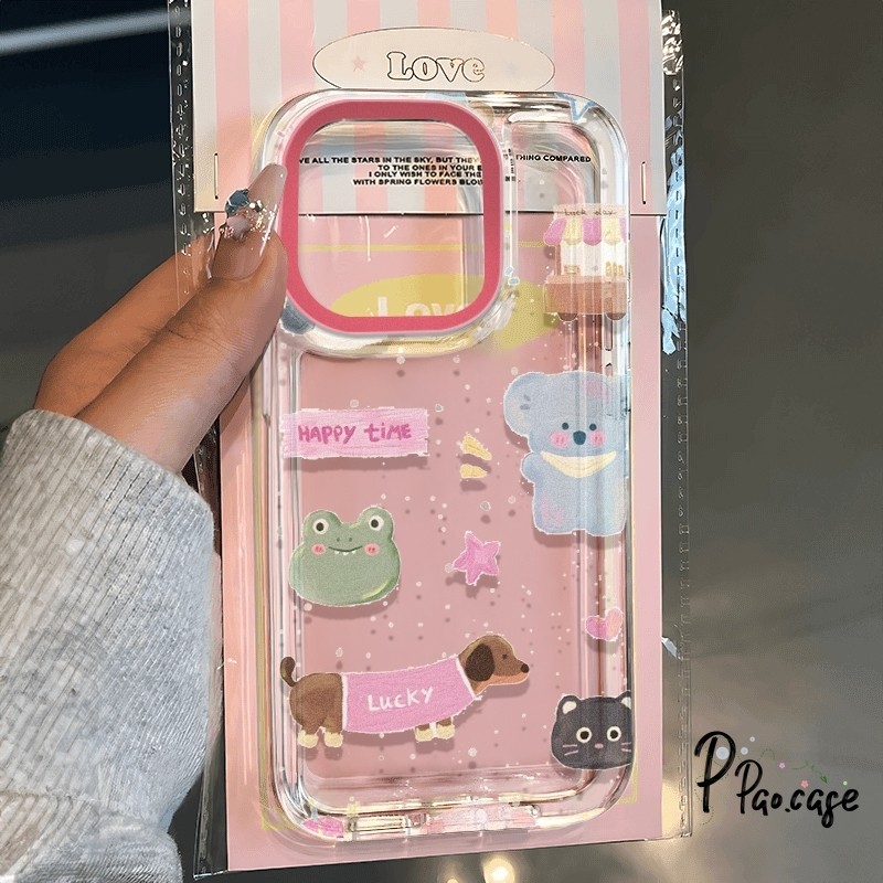 เคส IPhone 12 15 11 13 14 Pro Max X XS Max XR 6 6s 7 8 Plus SE 2020 เคสลายการ์ตูนสัตว์น่ารักสีรุ้งเชอร์รี่