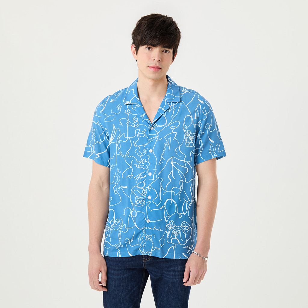ESP เสื้อเชิ้ตฮาวาย เฟรนช์ชี่ ผู้ชาย สีฟ้า | Frenchie Hawaiian Shirt | 04064