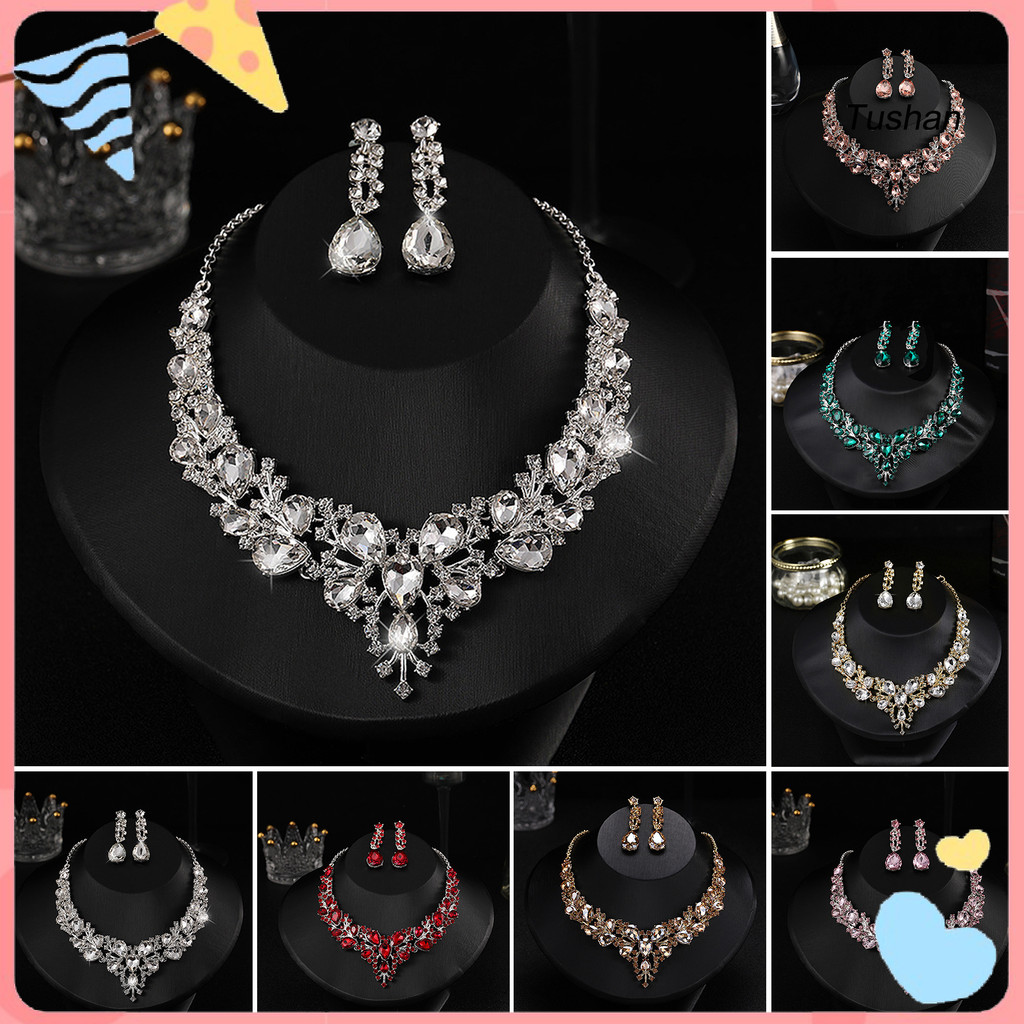 [Ts] 1 ชุดต่างหูงานแต่งงานโซ่ขยาย Faux คริสตัล Rhinestone ฝัง Dress Up Glitter Dinner ผู้หญิงเครื่อง