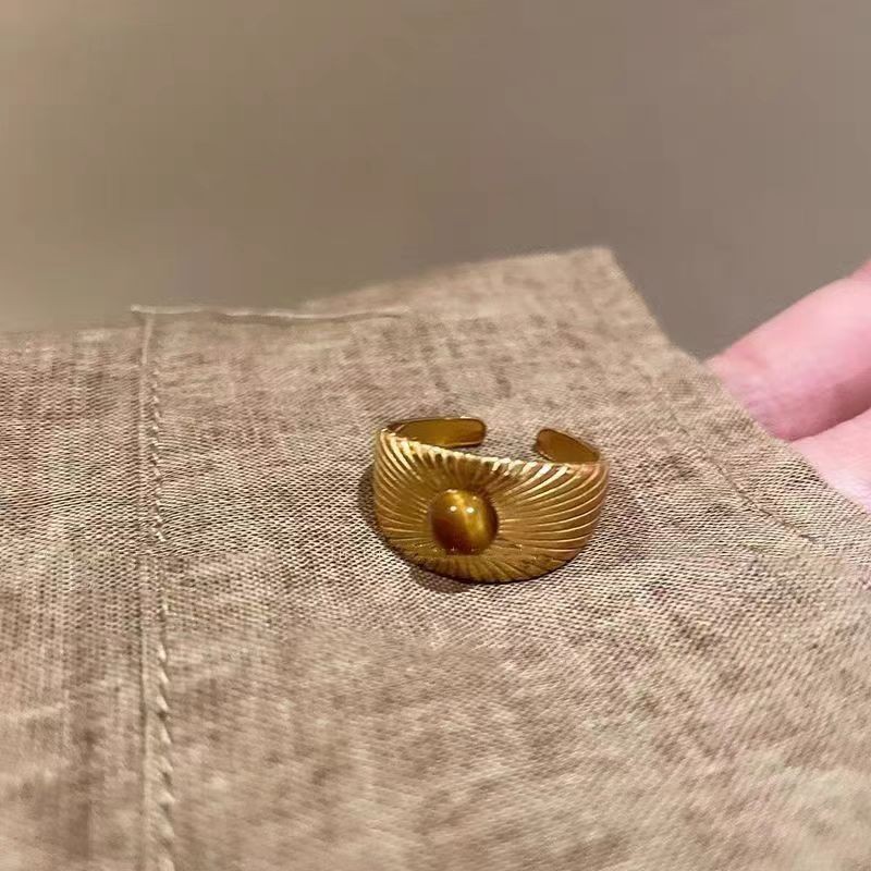 Lanxiu Vintage Tiger Eye แหวนทองดอกทานตะวันเปิดแหวนปรับได้สําหรับผู้หญิงเครื่องประดับวันหยุดของขวัญอุปกรณ์เสริม - รูปที่ 3