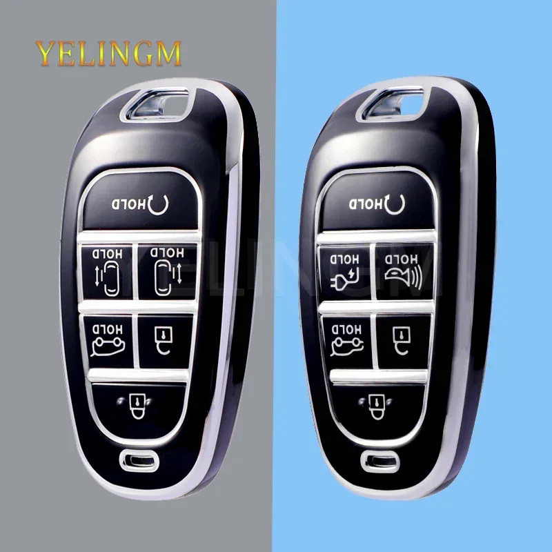 New Silver 6Button Car Key Case Cover for Hyundai Santa Fe Tucson 2022 NEXO NX4 Ioniq 5 Atos Prime S