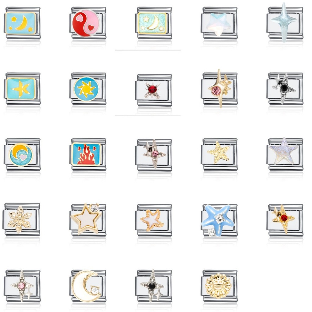โมดูลสแตนเลส สร้อยข้อมือ Sun, Moon และ Star DIY อิตาเลี่ยนโมดูล Splicing สร้อยข้อมือ