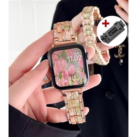 สายนาฬิกาข้อมือ พลาสติก เรซิน โลหะ หรูหรา แบบเปลี่ยน สําหรับ Apple watch Series 8 7 6 5 4 3 2 1 SE