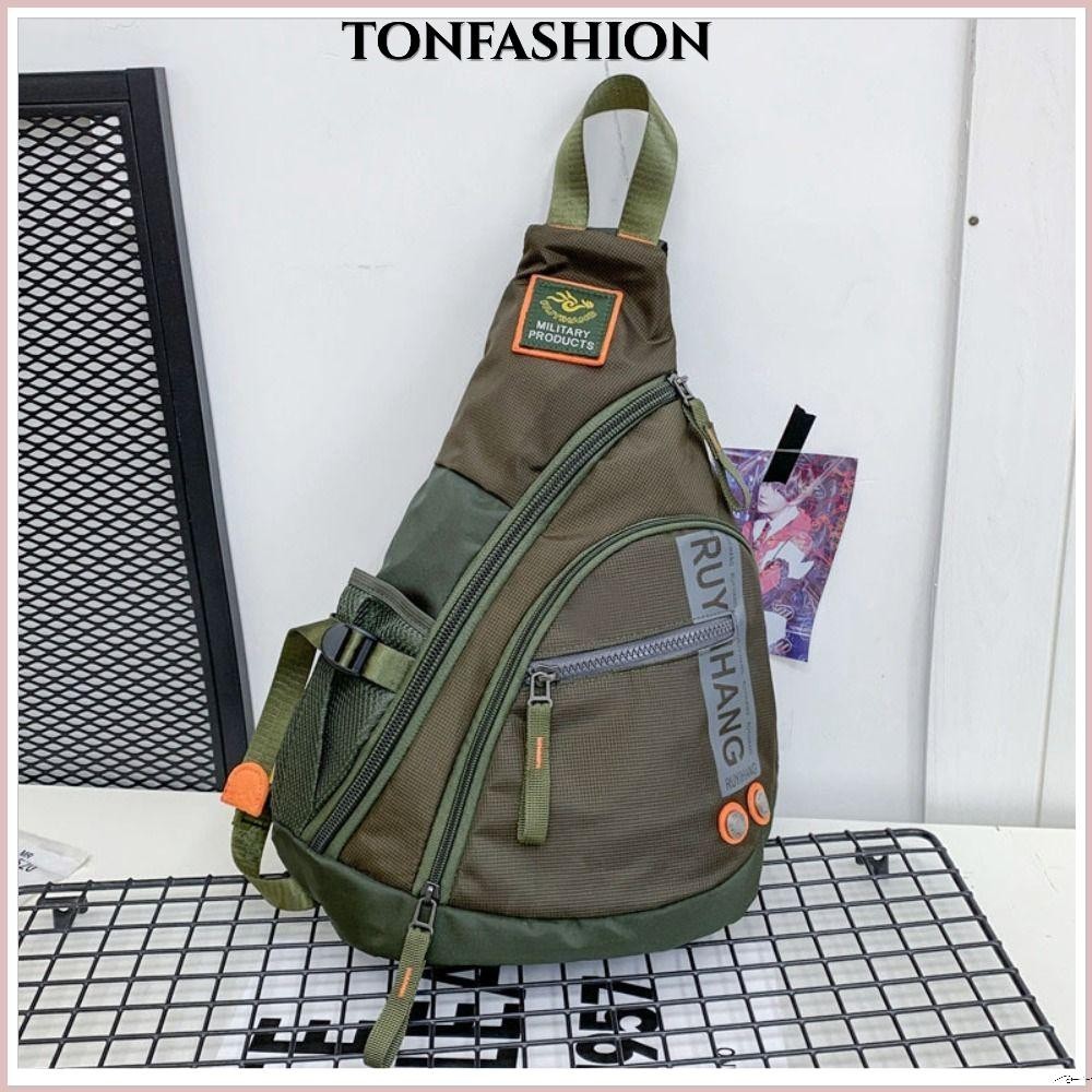 Tonfashion กระเป๋าสะพายไหล่ กระเป๋าคาดอก ผ้าไนล่อน กันน้ํา สีเขียว สีดํา แฟชั่นสําหรับผู้ชาย