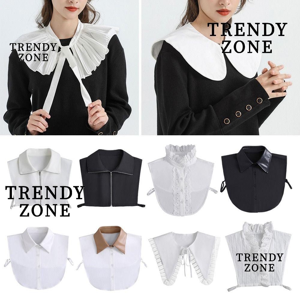 Trendyzone เสื้อเชิ้ตคอปกปลอม ผ้าฝ้าย สไตล์วินเทจ คลาสสิก ถอดออกได้ แฟชั่นสําหรับผู้หญิง