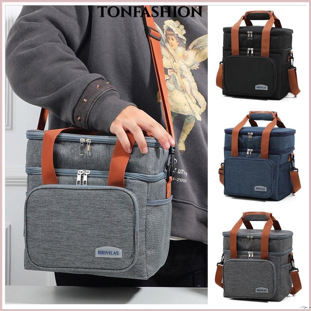 Tonfashion กระเป๋าอาหารกลางวัน ความจุขนาดใหญ่ กระเป๋าน้ําแข็งความร้อนสองชั้น