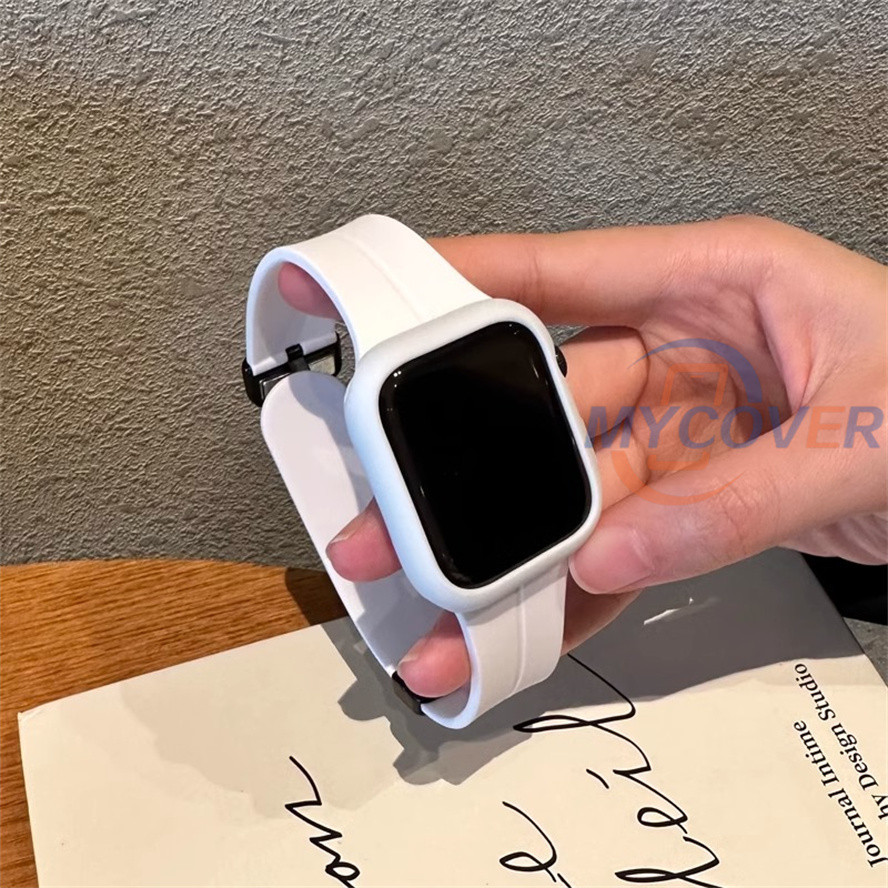 สายนาฬิกาข้อมือซิลิโคน แม่เหล็ก และเคสบริสุทธิ์ อุปกรณ์เสริม สําหรับ Apple Watch Ultra 2 Ultra Series 9 8 7 6 SE 5 4 3 2 1 ขนาด 49 มม. 41 มม. 45 มม. 44 มม. 42 มม. 40 มม. 38 มม.
