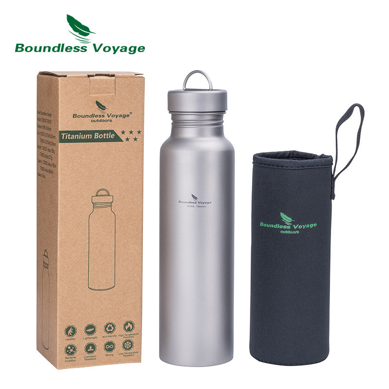 Boundless Voyage ไทเทเนียมขวดน้ําขวดชั้นเดียวกลางแจ้ง Camping กีฬาขวดถ้วยแก้วบนโต๊ะอาหาร 800ml/27oz Ti3003D