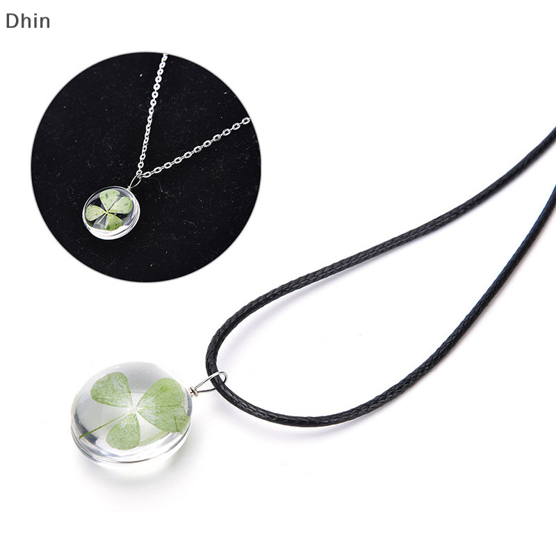 [Dhin] สร้อยคอ จี้ใบโคลเวอร์สี่แฉก สีเขียว นําโชค ของขวัญเพื่อน COD