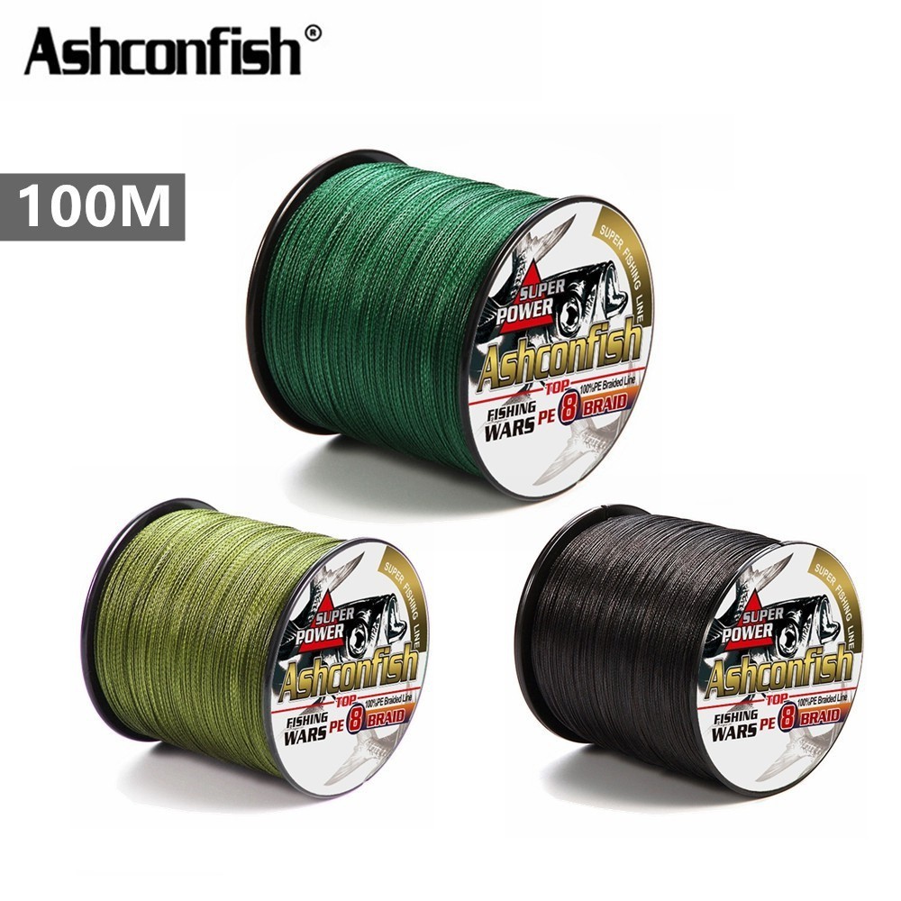 Ash สายเบ็ดตกปลา PE ถัก 100 ม. 8 เส้น 6-150 ปอนด์ สีเขียว