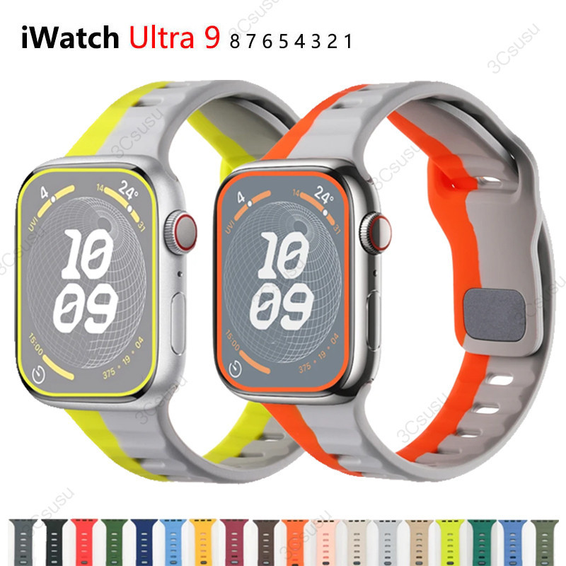 สายนาฬิกาข้อมือซิลิโคนแบบเปลี่ยน สําหรับ Apple Watch Ultra 2/1 49 มม. และ iWatch 9/8/7/6/5/4/3/SE2 ขนาด 45/44/42/41/40 มม.