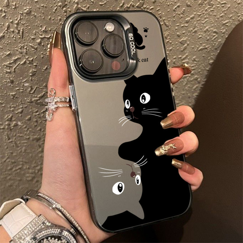 น่ารักการ์ตูนแมวดําเคสโทรศัพท์สําหรับiphone 16 15 14 13 12 11 Pro Max 16E XS XR 7 8 Plusกันกระแทก