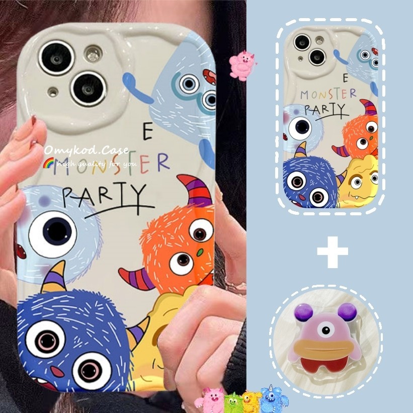 เคสโทรศัพท์มือถือแบบนิ่ม ลายการ์ตูนมอนสเตอร์น่ารัก พร้อมที่ตั้งวาง สําหรับ OPPO A3X 4G A18 A38 A17 A16 A15 A58 A57 A98 A78 A5S A3S A5 A9 A53 A32 A33 A54 A76 A93 A94 A95 A76 Reno 5 5G F9 F11