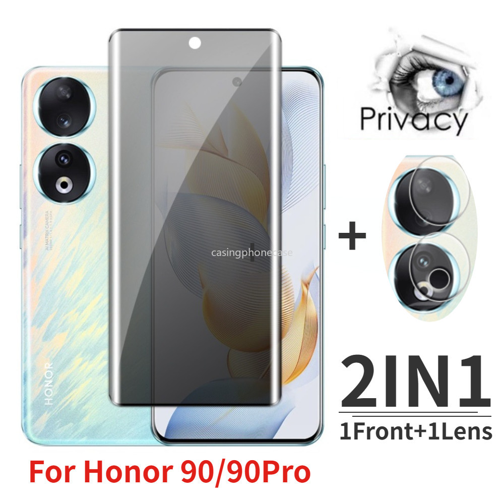 2in1 ฟิล์มกระจกนิรภัยกันรอยหน้าจอ แบบใส ป้องกันเลนส์กล้อง 3D กันแอบมอง สําหรับ Huawei Honor 90 100 Pro 90Pro 100Pro Honor90 2023 2024