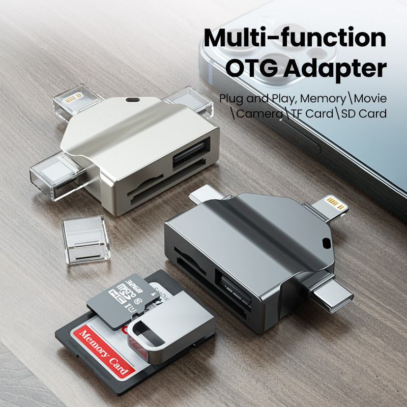 Marjay 6-in-1 อะแดปเตอร์การ์ดรีดเดอร์ Micro Type C OTG USB TF SD