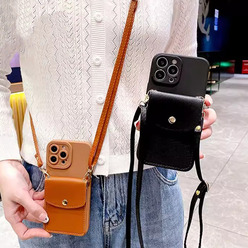สําหรับ Apple iPhone 16 15 14 13 12 11 Pro Max 14 15 Plus X XR XS Max mini 7 8 6 6S Plus กระเป๋าขาตั้งการ์ด Lanyard สายคล้องนุ่มเคสโทรศัพท์กลับคลุมทั้งหมดปลอก