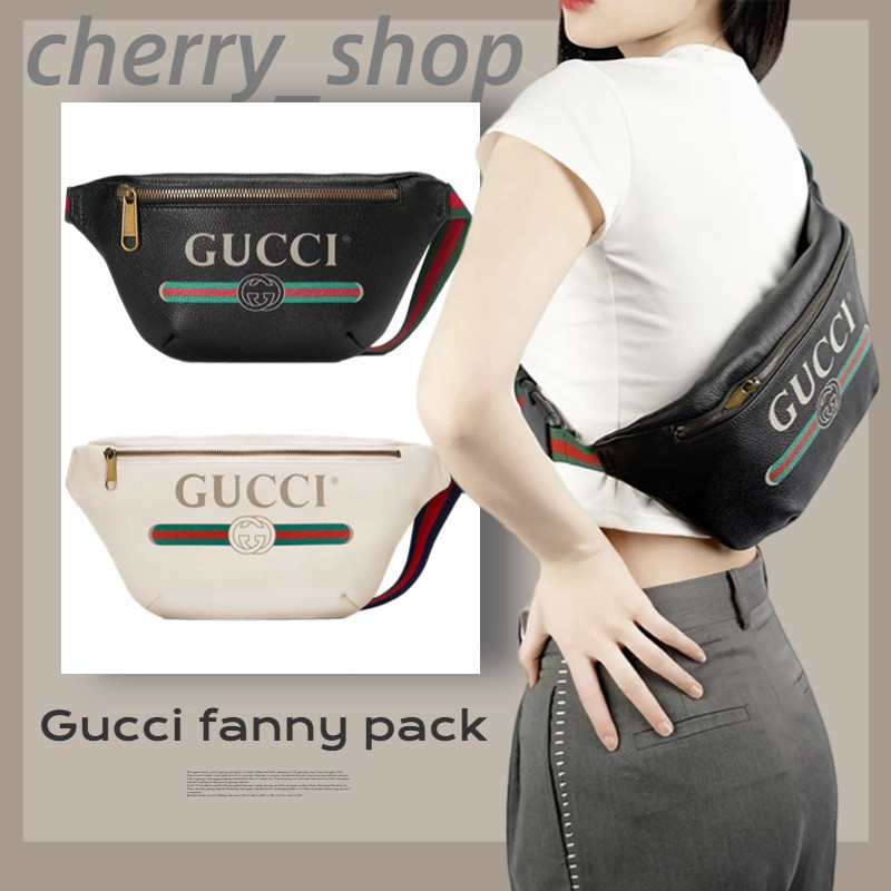 ราคาดีที่สุดของแท้ 100%กุชชี่ Gucci Print Leather Belt Bag กระเป๋าคาดเอว กระเป๋าคาดหน้าอก