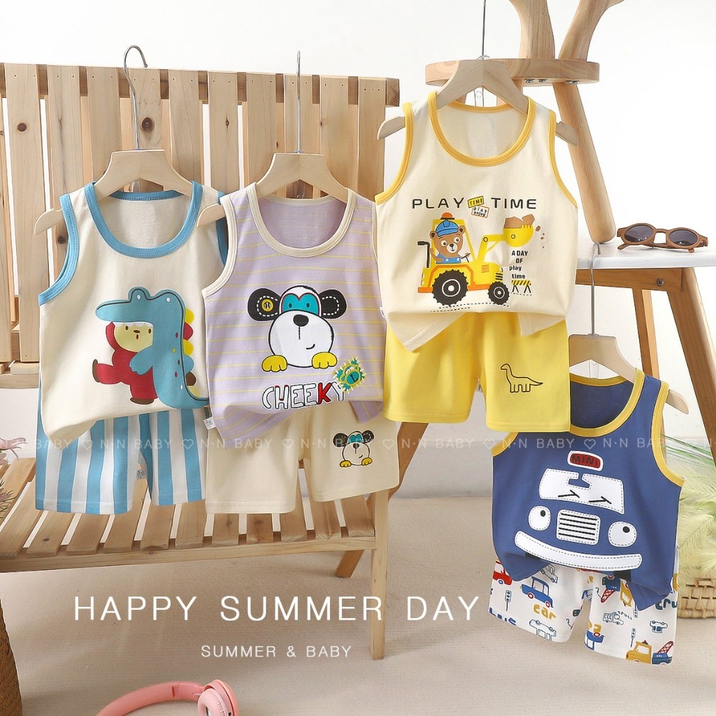 ชุดเด็ก เสื้อกร้าม+กางเกงขาสั้น เสื้อแขนกุด ผ้าcotton บางเบาใส่สาย รูปที่ 8