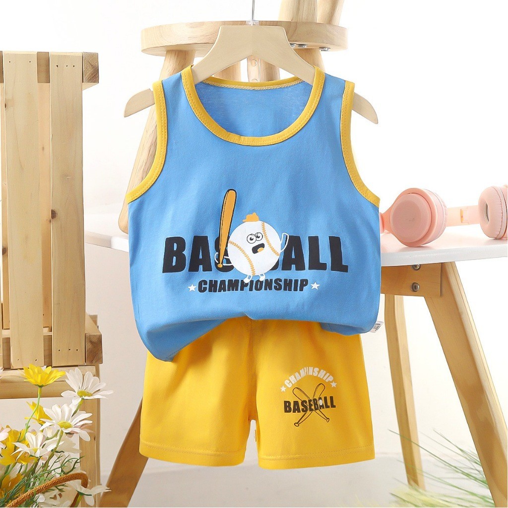 ชุดเด็ก เสื้อกร้าม+กางเกงขาสั้น เสื้อแขนกุด ผ้าcotton บางเบาใส่สาย รูปที่ 6