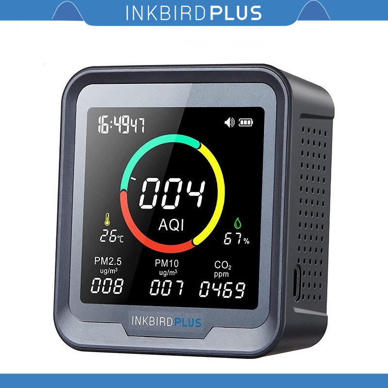 Inkbird PTH-9A 6 in 1 เครื่องตรวจจับคุณภาพอากาศ CO2 PM2.5 PM10 AQI เครื่องวัดอุณหภูมิความชื้น ความชื