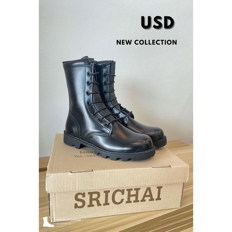 รองเท้าขัดมัน คอมแบท รุ่น USD หนังขัดมัน ทรง US พื้นยาง by Srichaigroup