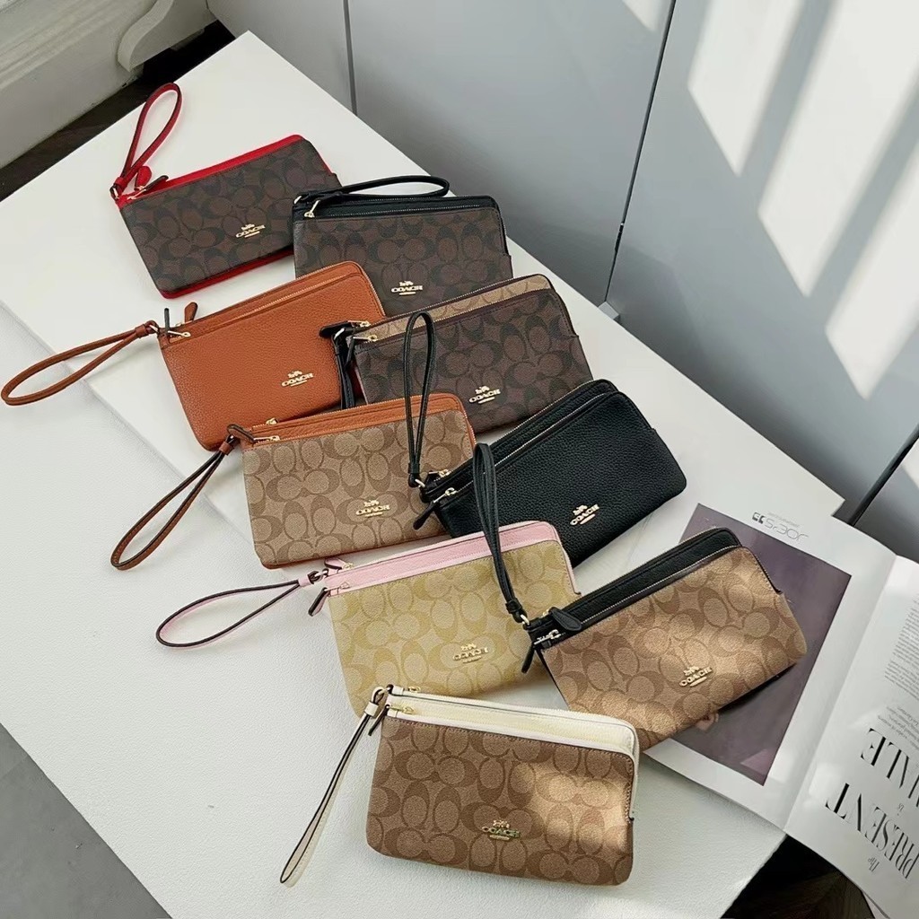 C5610 C5576 E2277 กระเป๋าถือ กระเป๋าสตางค์ ทรงคลัทช์ มีซิปคู่ สีพื้น สําหรับสตรี