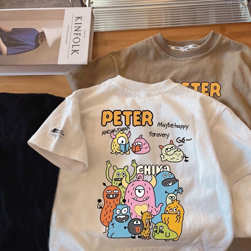 [Boy Tshirt] เสื้อยืดแขนสั้น ผ้าฝ้าย 100% พิมพ์ลายการ์ตูน สําหรับเด็กผู้ชาย (1-11 ปี)