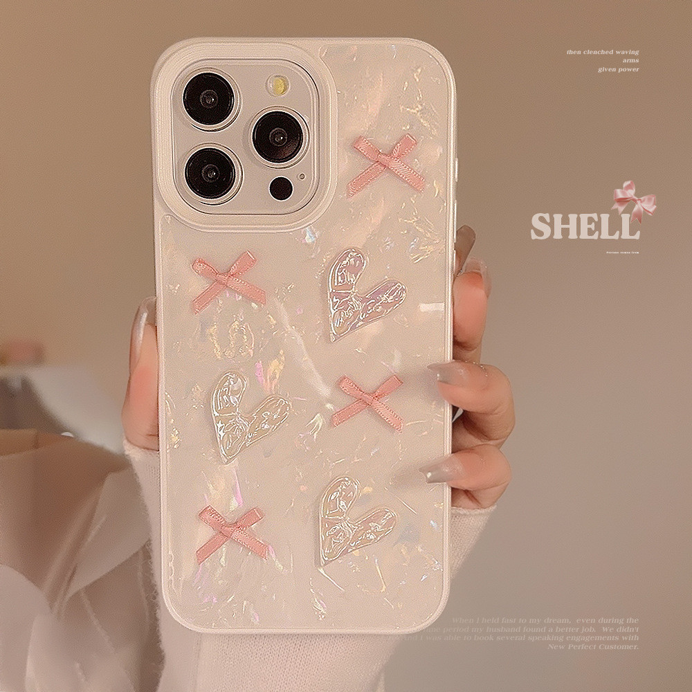 เคสโทรศัพท์มือถือ ซิลิโคน tpu กันกระแทก พิมพ์ลายโบว์ หัวใจ สําหรับ iphone 11 12 13 14 15 pro max plus