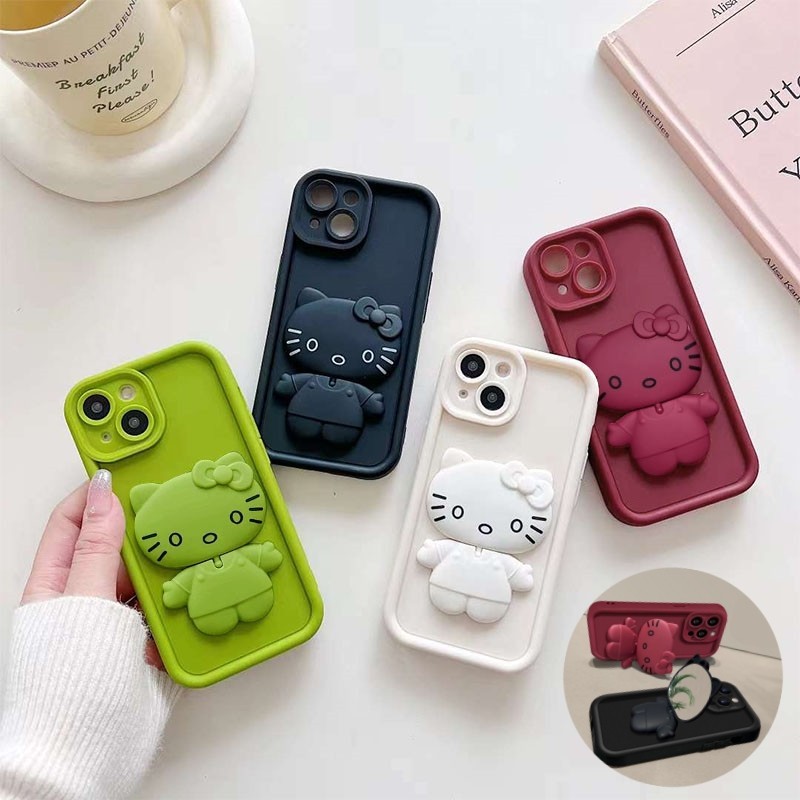 เคสโทรศัพท์มือถือ กันกระแทก ลายการ์ตูนแมวเฮลโลคิตตีน่ารัก พร้อมกระจกขาตั้ง สําหรับ Samsung Galaxy S21 Ultra S22 Ultra S23 Ultra S24 Ultra S24 Plus