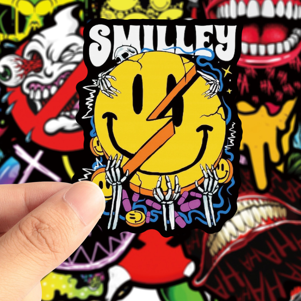 พร้อมส่ง SKULL devil sticker punk ดำขาว halloween สติกเกอร์ horrible ศิลปะกอทิก 50ชิ้น halloween