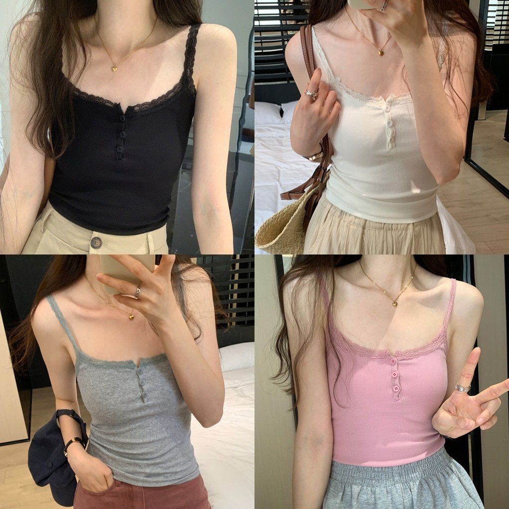 🌻Soroh🌻เสื้อกล้ามผู้หญิง เสื้อขาว มีฟองน้ำ ลูกไม้⛱เสื้อไปทะเล   หลายสี ใส่สบาย🌈#OJ0111