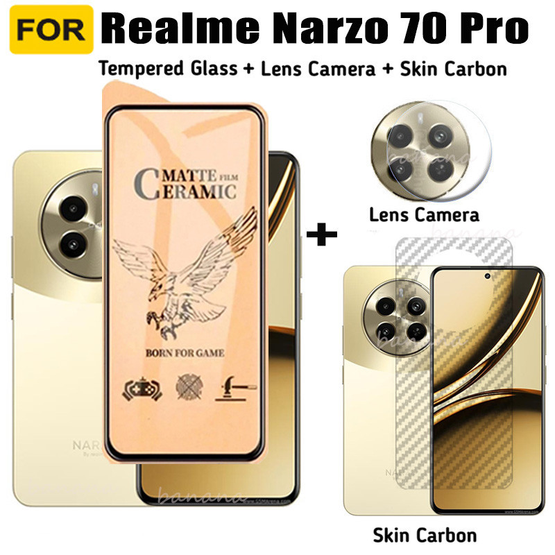 3 in 1 ฟิล์มกันรอยหน้าจอเซรามิค เนื้อแมตต์ กันแอบมอง กันรอยเลนส์กล้อง สําหรับ Realme Narzo 70 Pro Realme Note 5 Realme C53 C51 Realme 12+ 11 4G 5G