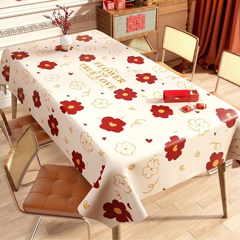 ผ้าปูโต๊ะ กันน้ํา กันน้ํามัน สีแดง สําหรับงานแต่งงาน ห้องนั่งเล่น