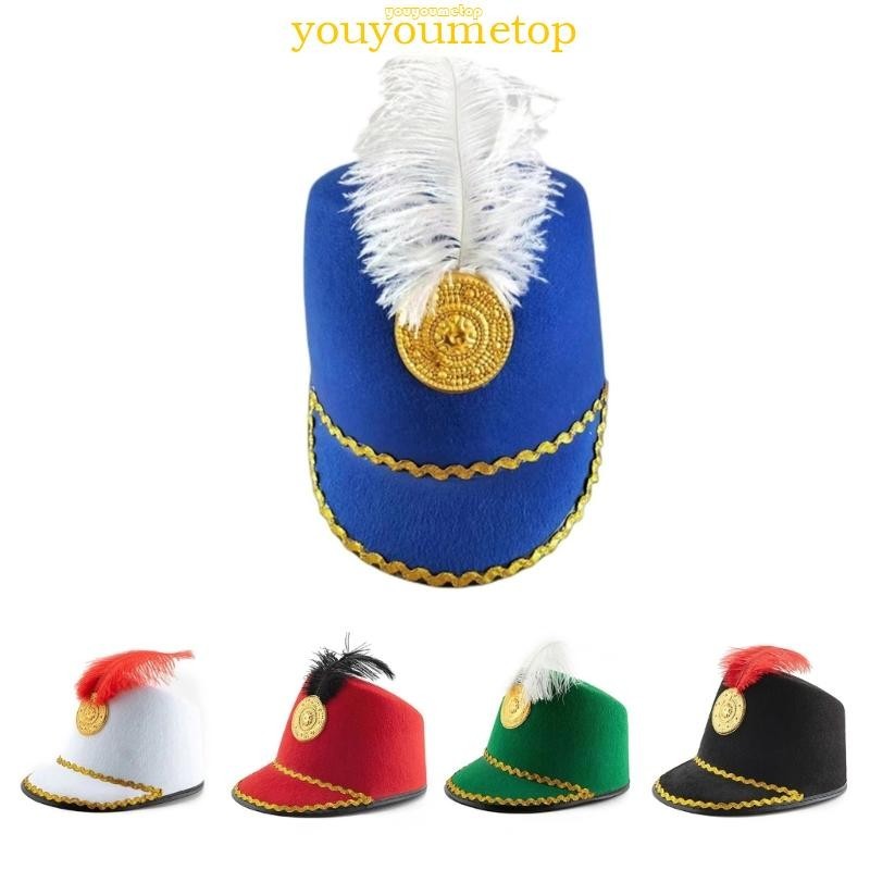 Youyo หมวกปีกกว้าง หมวกปีกกว้าง วินเทจ ขนาดใหญ่ โชว์เกียรติยศ หมวกอัศวิน พร้อมขนนก