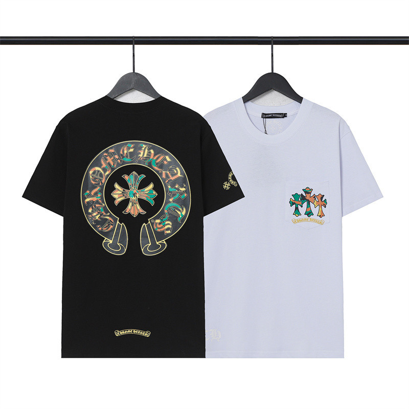 ถนนแฟชั่นผู้ชายและผู้หญิงผ้าฝ้ายเสื้อยืดพรางเกือกม้าเสื้อแขนสั้นเสื้อลําลอง