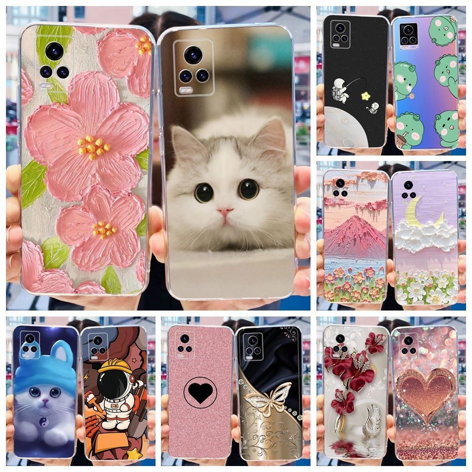 Vivo V20 V2025 V2024 เคสโทรศัพท์ ซิลิโคน TPU นิ่ม พิมพ์ลายแมว ดอกไม้น่ารัก