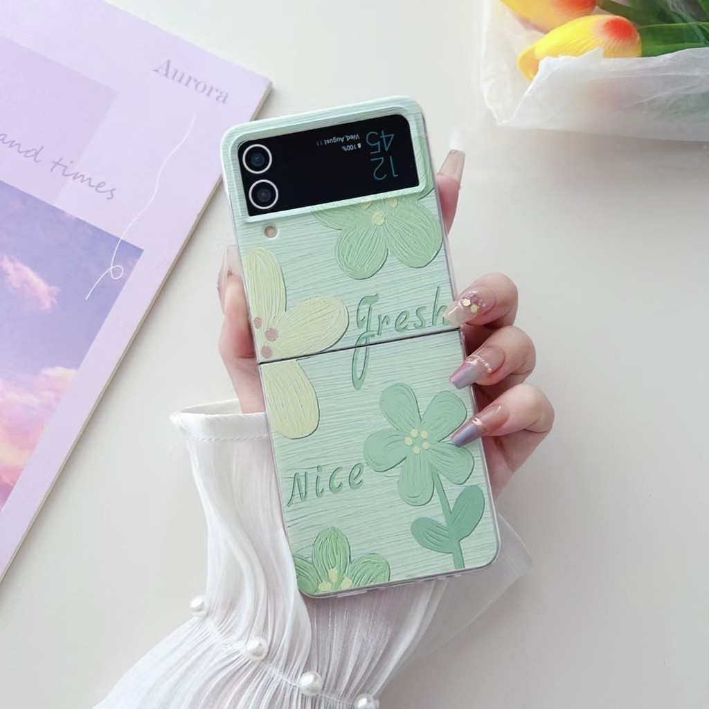 ใหม่ เคสโทรศัพท์มือถือแบบแข็ง ใส บางมาก พับได้ ลายภาพวาดสีน้ํามัน รูปดอกไม้ สําหรับ Samsung ZFlip4