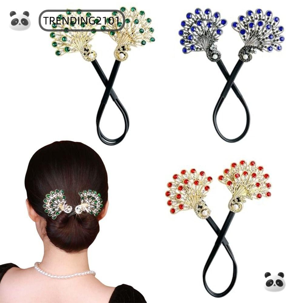 Trending2101 เครื่องทํามวยผม Twist, Headwear ม้วนผมเครื่องมือทรงผม Twist, รูปร่างนกยูงหรูหรา Easy Fast Snap Hairpin ผู้หญิง