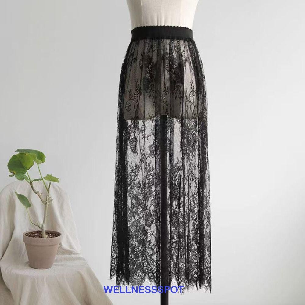 Wellnessspot ลูกไม้กระโปรงสลิป, ดอกไม้ 75 ซม.กระโปรงความปลอดภัย Petticoat, นุ่ม Anti-glare Streetwear Hight เอวตาข่ายกระโปรง Slips ชุด Commuting
