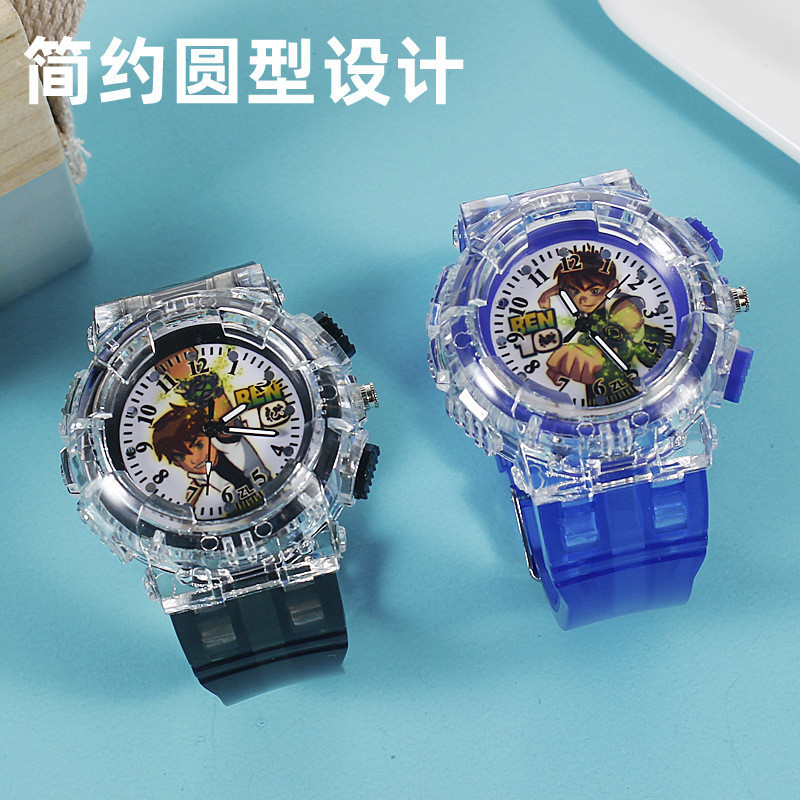 Ben 10 นาฬิกา Led สําหรับเด็กนาฬิกาอะนิเมะแฟลชที่มีสีสันนาฬิกาเด็กนาฬิกาควอตซ์ของเล่นเด็กวันหยุดของขวัญวันเกิดของขวัญ Ben 10 นาฬิกา Omnitrix