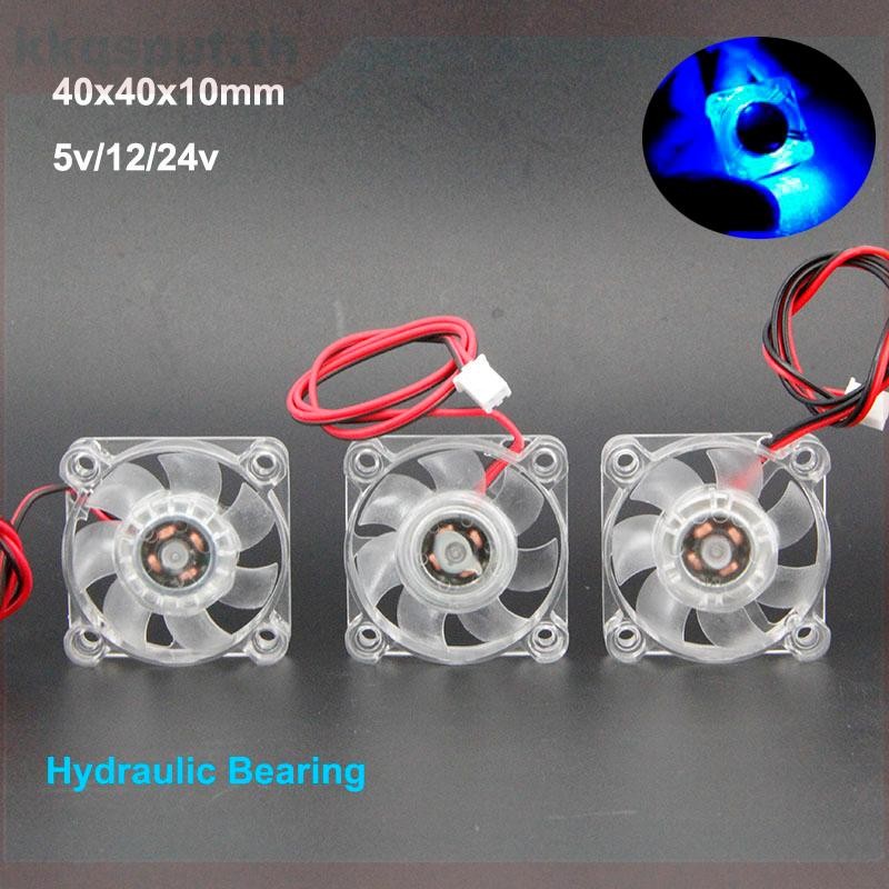 4010 40x40x10 มม.4 ซม.แบริ่งไฮดรอลิก 2pin DC 5 V 12 V 24 V Cooling พัดลมไร้แปรงโปร่งใสสีขาว LED light Emitting THK2