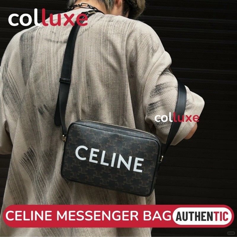 CELINE Medium Messenger Bag In Triomphe Canvas With CELINE Print กระเป๋าสะพายข้าง Men's Shoulder Bag