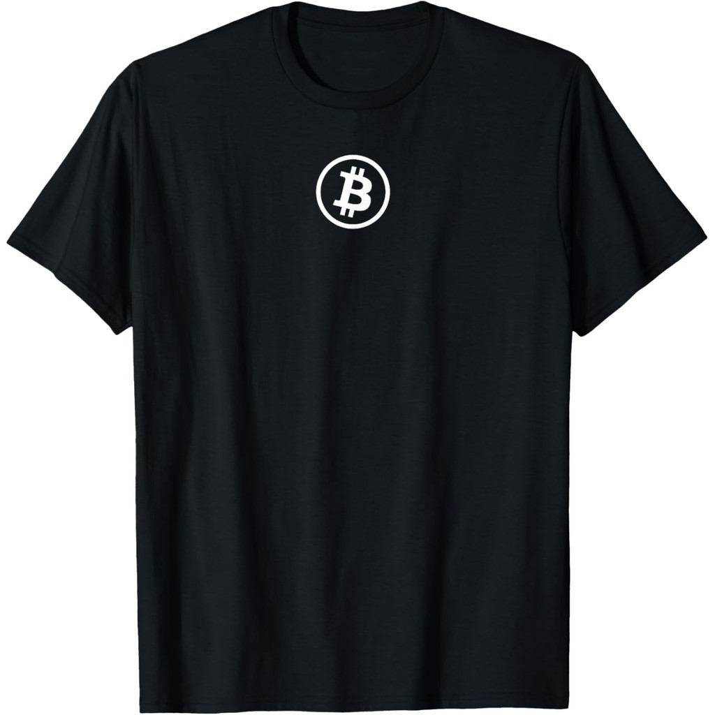 เสื้อยืดผ้าฝ้ายผู้ชาย Bitcoin Cryptocurrency BTC ตําแหน่งคอ Bitcoin โลโก้เสื้อยืด Streetwear