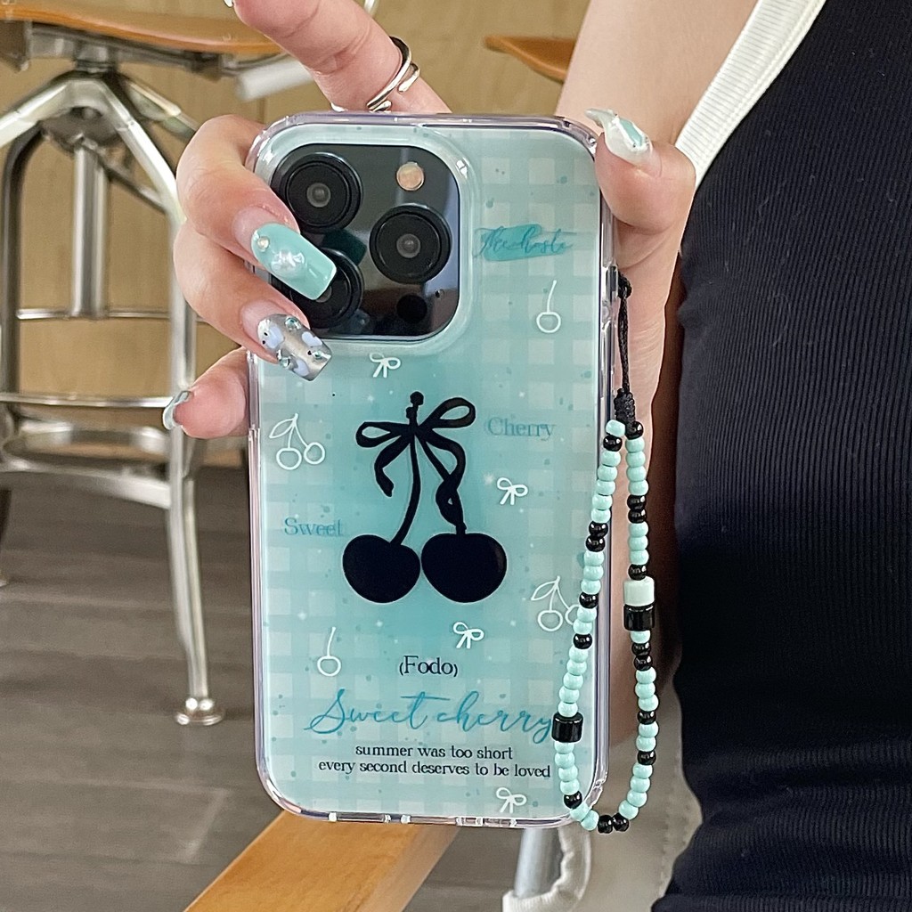 Huiwanju สีเขียวมิ้นต์เชอร์รี่สําหรับ iPhone16promax โทรศัพท์มือถือกรณี i สําหรับ iphone15 เชอร์รี่ 