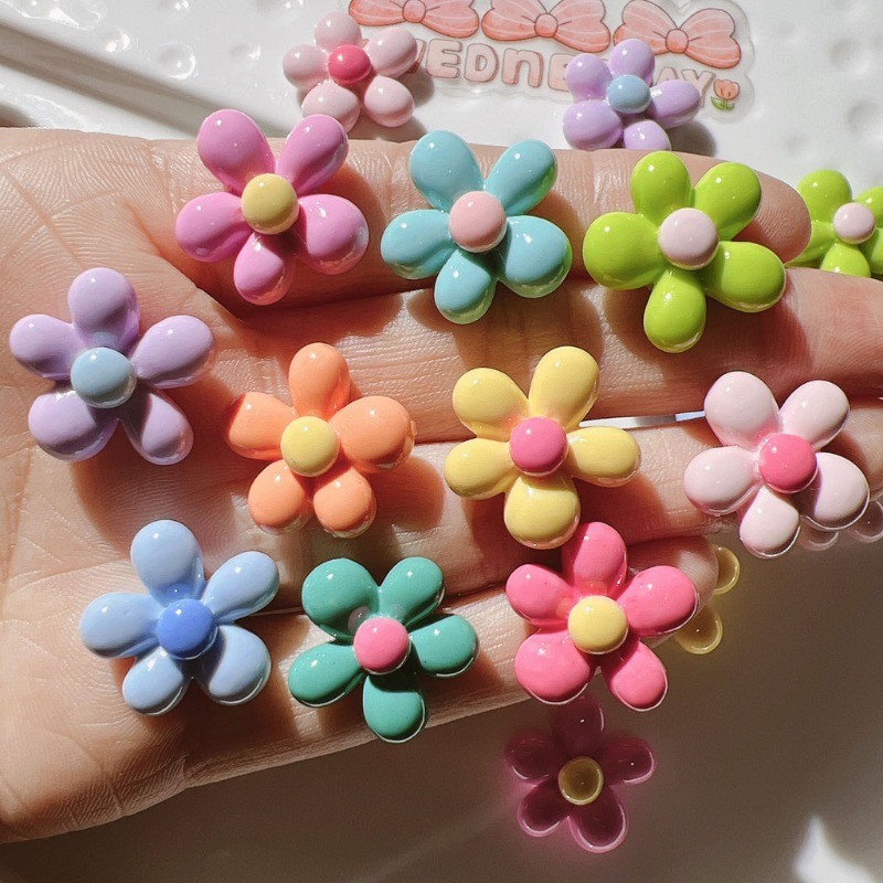 10 ชิ้นสุ่มผสมลูกอมสีเรซิ่นดอกไม้ Cabochons Flatbacks รูปที่ 7