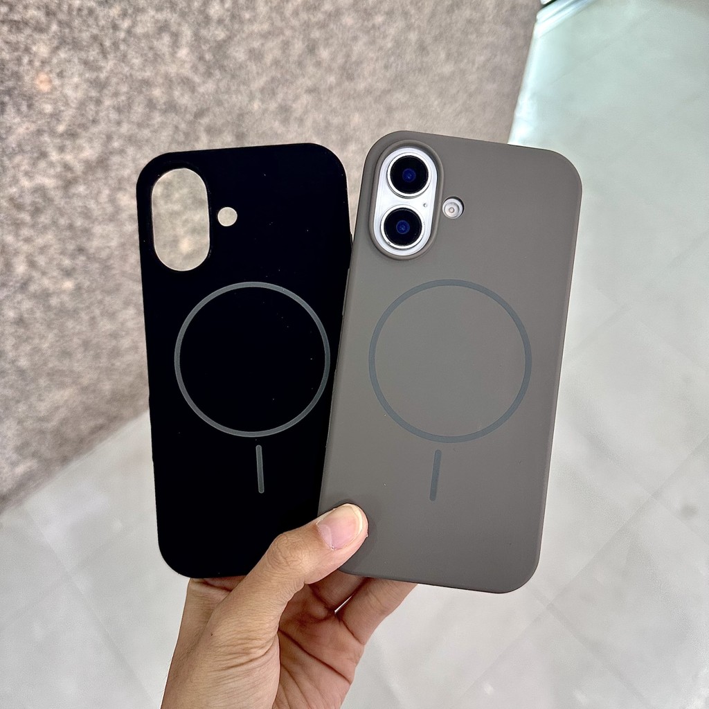 [iP17เข้าแล้ว] Case Silicone Magnetic แบบวงเล็ก สีพื้น -สีดำ/สีเทา- บุกำมะหยี่
