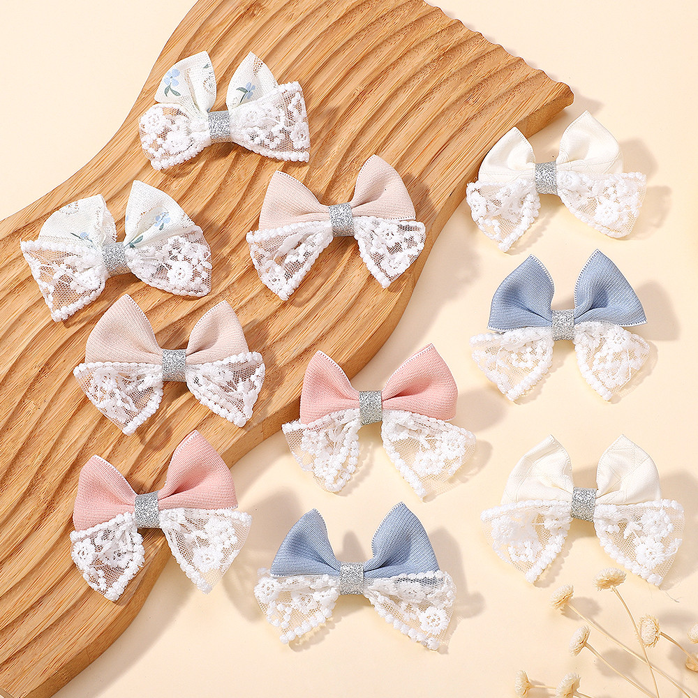 5 สีผ้าโบว์ลูกไม้บูติกกิ๊บติดผมสาวริบบิ้นกิ๊บติดผมที่ละเอียดอ่อนสไตล์เจ้าหญิง หมวก - รูปที่ 4