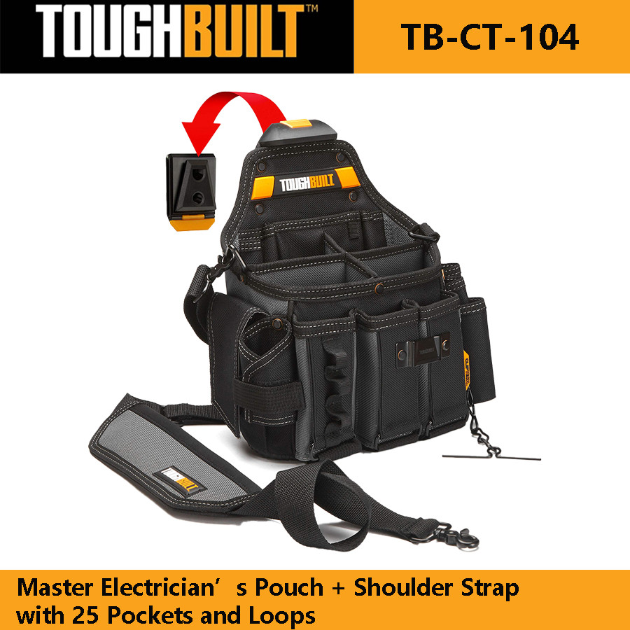 Toughbuilt TB-CT-104 Master Electricians กระเป๋า + สายคล้องไหล่ 25 กระเป๋าและห่วงลื่นทนทานกระเป๋าเคร