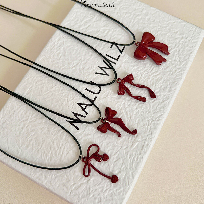 COD-ในไทย💖สาวสไตล์ไวน์แดงโบว์สร้อยคอ Niche ไหปลาร้าโซ่ Ins สไตล์หวานเย็นสร้อยคอ-Kri