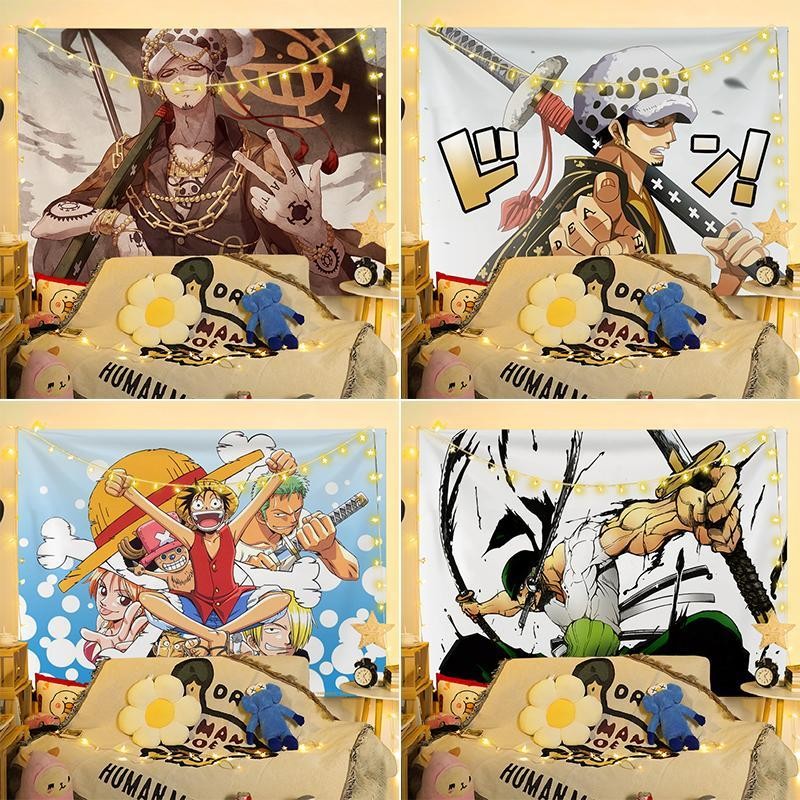 อะนิเมะ One Piece พื้นหลังผ้าตกแต่งผนังห้องนอนผ้าตกแต่งผนังห้องนอนโปสเตอร์ปรับปรุงผ้าแขวนพรมลูฟี่เซารอน